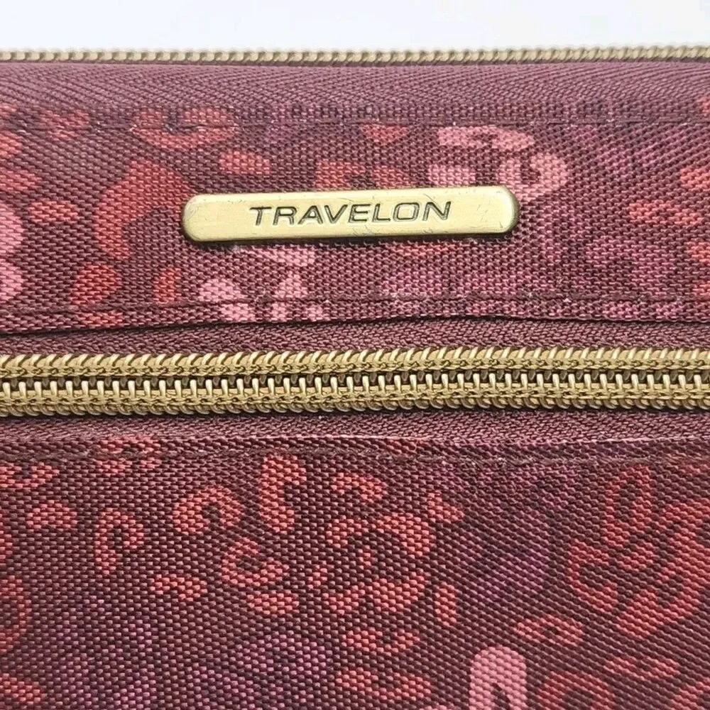 Travelon Wallet Wristlet Burgundy Floral Nylon 7.5